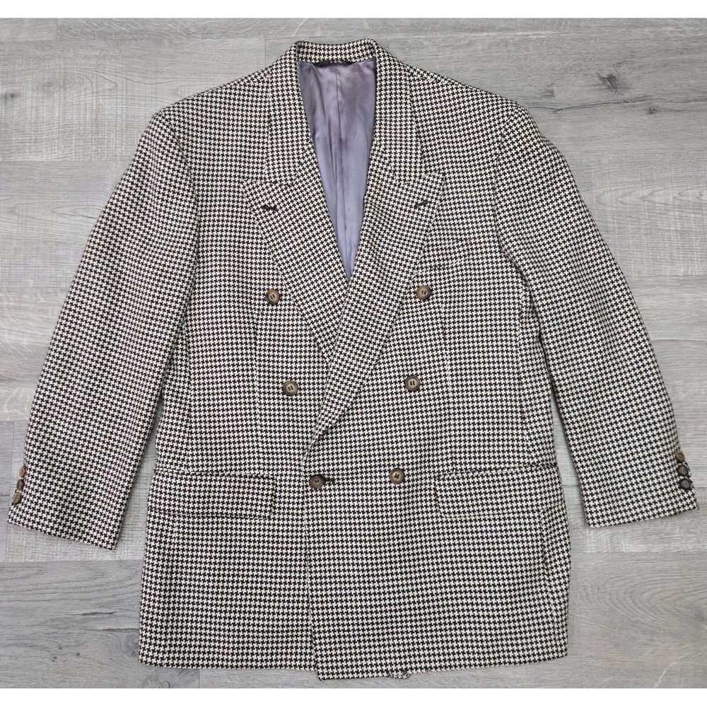 Hugo Boss Blazer Mens 40R Al Capone Wool Double Breasted VTG Houndstooth Career